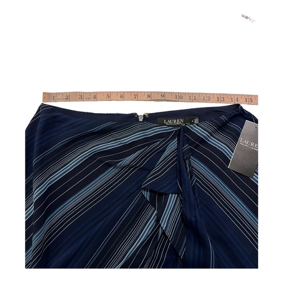 Ralph Lauren Black Label Navy Stripe Georgette Cascade Ruffle A-Line Midi Skirt - Picture 9 of 15